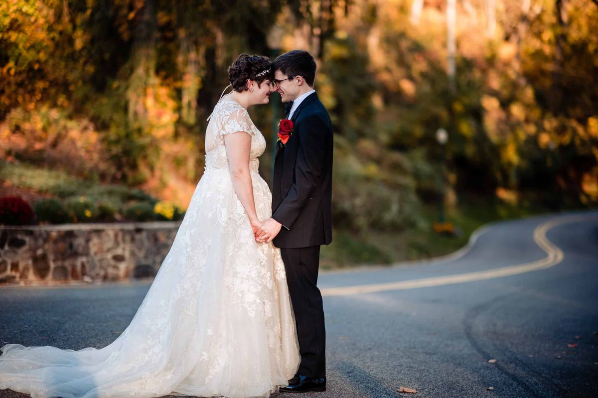 Couple at sunset on the course road